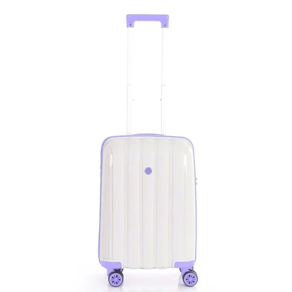 MÇS Bavul Büyük ve Kabin 2li Set Kırılmaz Silikon Valiz V305 Kemik/Lila - 7