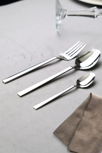 Lugga Doğa Tatlı Çatal Kaşık ve Çay Kaşık Takımı 6 Kişilik 18 Parça Beyaz Kutu - 3