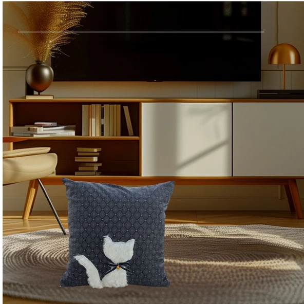 Kedi Figürlü Dekoratif Yastık,Kedili Kırlent ve Yastık - 4