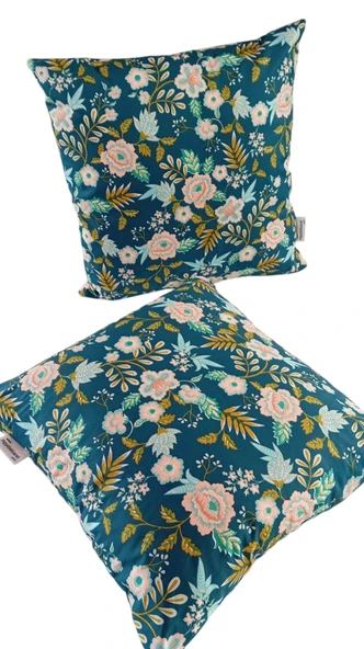 2li Sıvı Geçirmez Çiçek Desenli Kırlent Kılıfı,40x40 cm,Yastık Kılıfı - 5