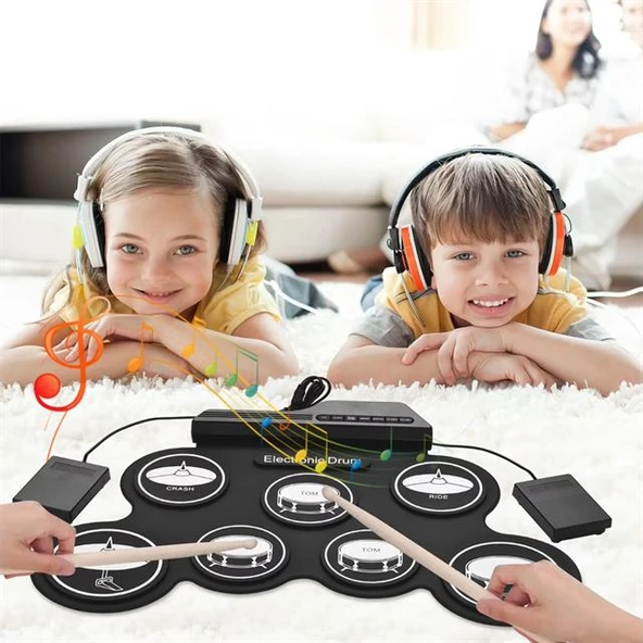 MagicVoice G3002 Davul Tarzı Dijital Elektronik Davul Taşınabilir Boyut USB Katlanabilir Silikon Elektronik Bateri Roll UP Davul Matı Kiti 7 Ped ürün görseli