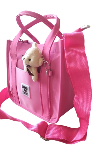 Pembe Buzi Kumaş Ayıcıklı Çanta Askılı Çanta El Çantası Omuz Çantası Kol Çantası Kadın Çanta Çapraz Çanta - 3