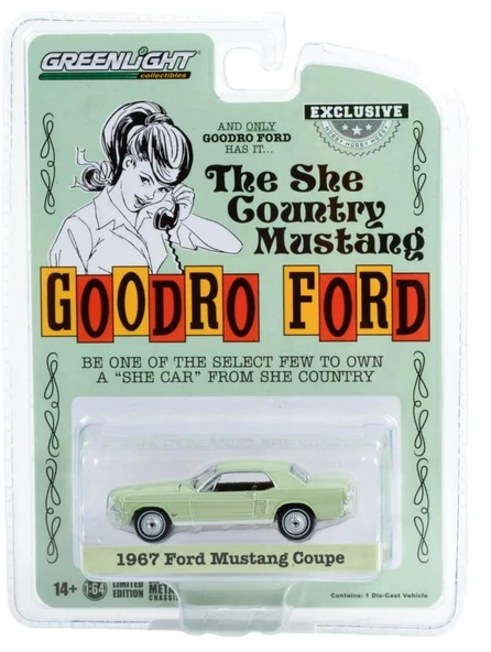 GreenLight 1967 Ford Mustang Coupe Goodro "The She Country" 1:64 Model Araba - 2