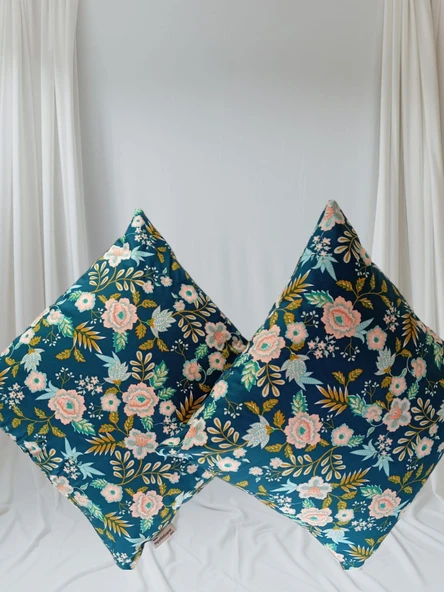 2li Sıvı Geçirmez Çiçek Desenli Kırlent Kılıfı,40x40 cm,Yastık Kılıfı - 2