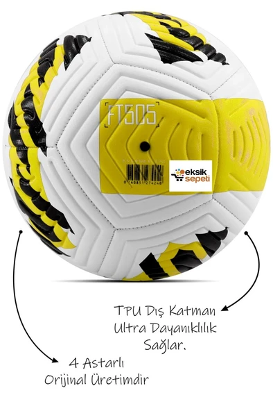 Sarı Yeni Desenli Futbol Topu 4 Astarlı No:5 480 Gr + Pompa Hediyeli X507 - 4