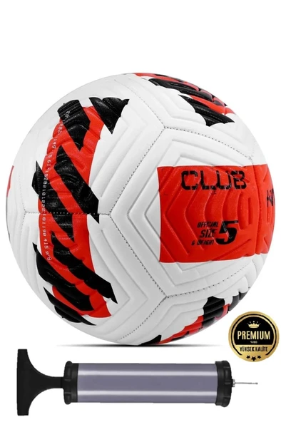 Kırmızı Yeni Desenli Futbol Topu 4 Astarlı No:5 480 Gr + Pompa Hediyeli X507