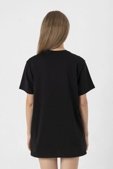 5 Yıldız Sarı Kırmızı İmparatorluk Siyah Kadın Oversize Tshirt - 5