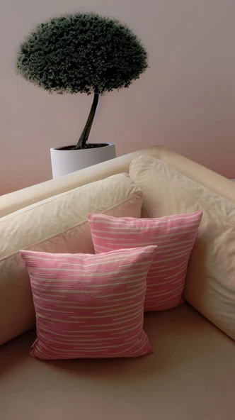 2 li Kırlent Kılıfı,Pembe Beyaz Modern Çizgili Dekoratif Kırlent Kılıfı 40x40 cm