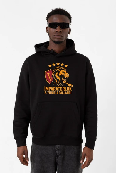 5 Yıldız Sarı Kırmızı İmparatorluk Siyah Erkek 3ip Kapşonlu Sweatshirt