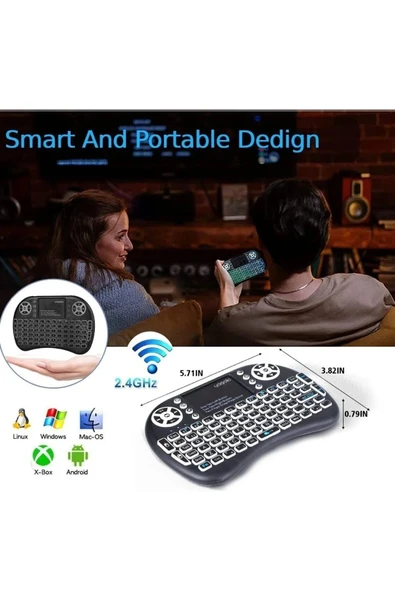 Işıklı Kablosuz Mini Klavye Tv Televizyon Ps3 ps4 ps5 Uyumlu Dokunmatik Mouse - 6