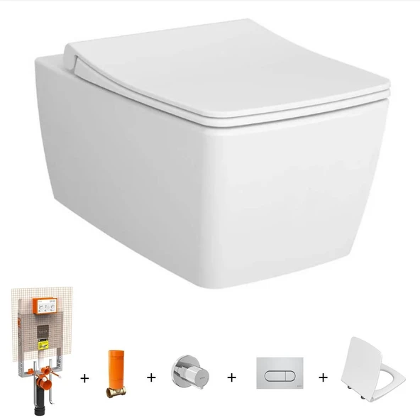 VitrA Metropole Rim-Ex Kanlasız Asma Klozet + Duroplast Yavaş Kapak + Gömme Rezervuar SET