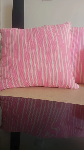 2 li Kırlent Kılıfı,Pembe Beyaz Modern Çizgili Dekoratif Kırlent Kılıfı 40x40 cm - 3