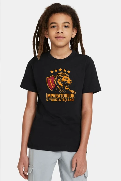 5 Yıldız Sarı Kırmızı İmparatorluk Siyah Çocuk Tshirt