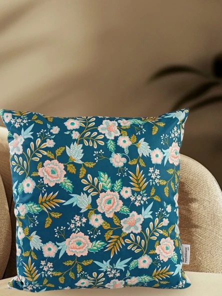 2li Sıvı Geçirmez Çiçek Desenli Kırlent Kılıfı,40x40 cm,Yastık Kılıfı - 4