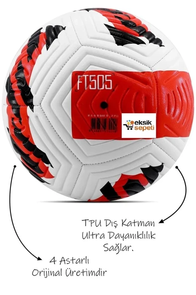 Kırmızı Yeni Desenli Futbol Topu 4 Astarlı No:5 480 Gr + Pompa Hediyeli X507 - 2