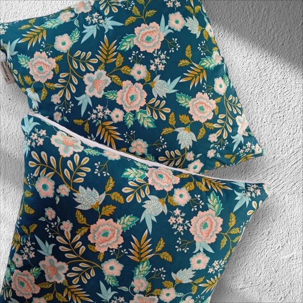 2li Sıvı Geçirmez Çiçek Desenli Kırlent Kılıfı,40x40 cm,Yastık Kılıfı - 3