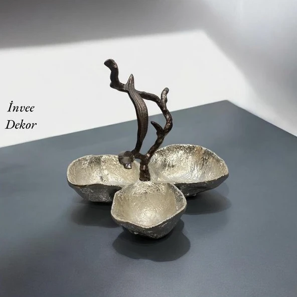 25x25 cm Döküm Aliminyum Gümüş 3'lü İkramlık - 1