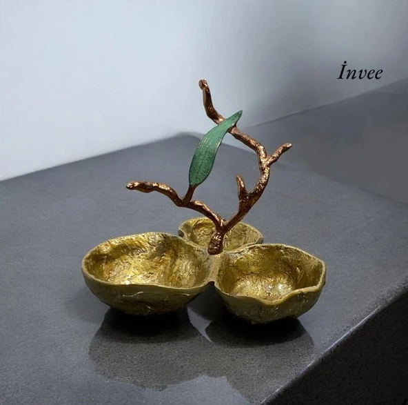 25x25 cm Döküm Aliminyum Gold Eskitme 3'lü İkramlık
