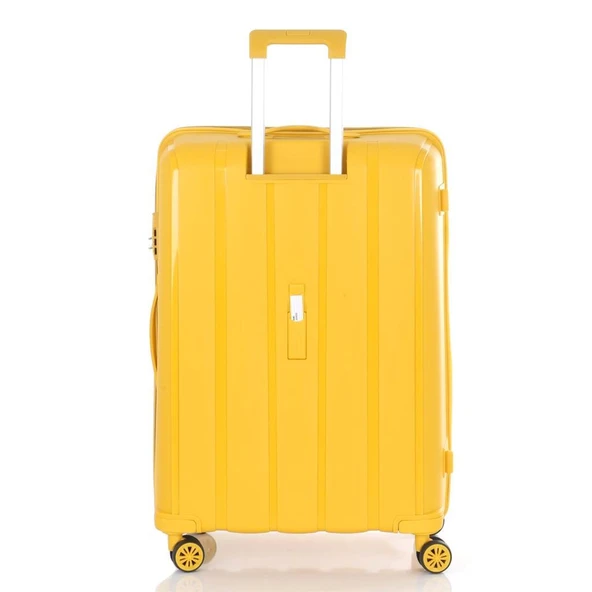 MÇS Bavul Büyük ve Kabin 2li Set Kırılmaz Silikon Valiz V305 Sarı - Resim 3