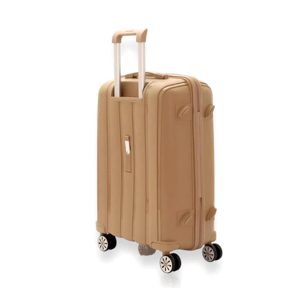 MÇS Bavul Büyük ve Kabin 2li Set Kırılmaz Silikon Valiz V305 Şampanya - 7