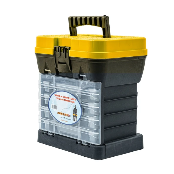 Tabureli Balıkçı Takım Çantası - 4 Çekmeceli - Sarı - Resim 2