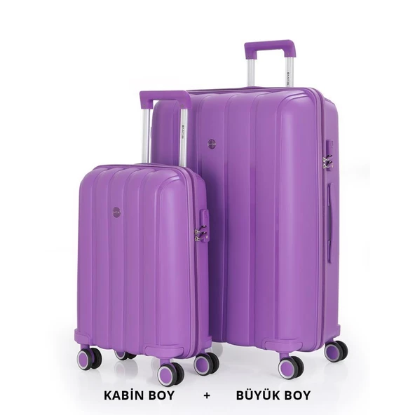 MÇS Bavul Büyük ve Kabin 2li Set Kırılmaz Silikon Valiz V305 Mor ürün görseli