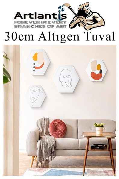 Altıgen Tuval 30 cm 3 Adet Arkadan Zımbalı Astarlı Resim Tuvali Akrilik Boya Yağlı Boya Altıgen Şekil Tuval Ressam Sanat - 5