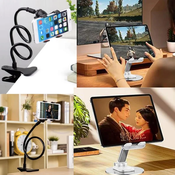 UpWay Katlanabilir  Masaüstü Telefon Standı ve Esnek Kollu Mandallı Akrobat Telefon Tutucu - 7