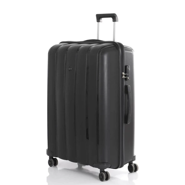 MÇS Bavul Büyük ve Kabin 2li Set Kırılmaz Silikon Valiz V305 Siyah - Resim 3