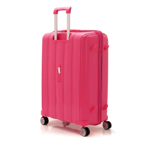 MÇS Bavul Büyük ve Kabin 2li Set Kırılmaz Silikon Valiz V305 Fuşya - 4