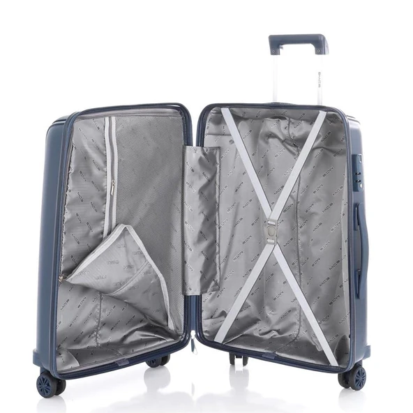 MÇS Bavul Büyük ve Kabin 2li Set Kırılmaz Silikon Valiz V305 Laci - 3
