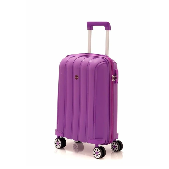 MÇS Bavul Büyük ve Kabin 2li Set Kırılmaz Silikon Valiz V305 Mor - Resim 6