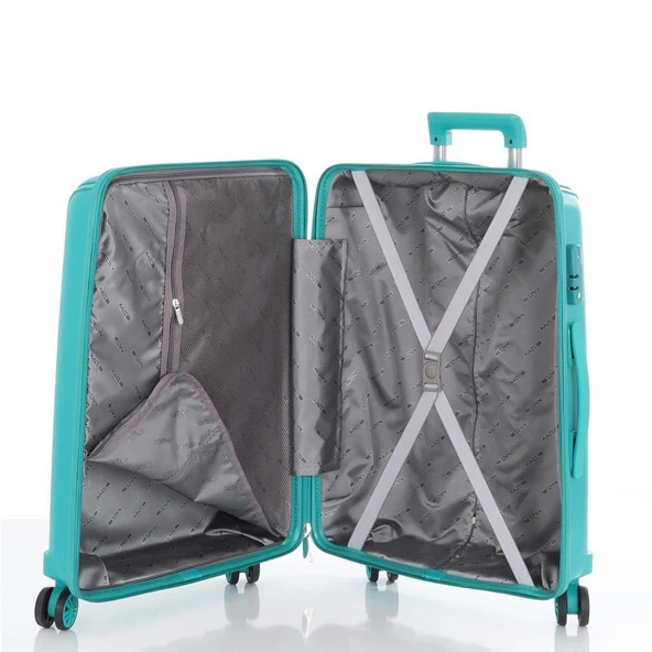 MÇS Bavul Büyük ve Kabin 2li Set Kırılmaz Silikon Valiz V305 CamGöbeği - Resim 8