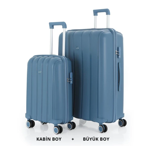 MÇS Bavul Büyük ve Kabin 2li Set Kırılmaz Silikon Valiz V305 SkyBlue ürün görseli
