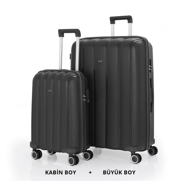 MÇS Bavul Büyük ve Kabin 2li Set Kırılmaz Silikon Valiz V305 Siyah ürün görseli