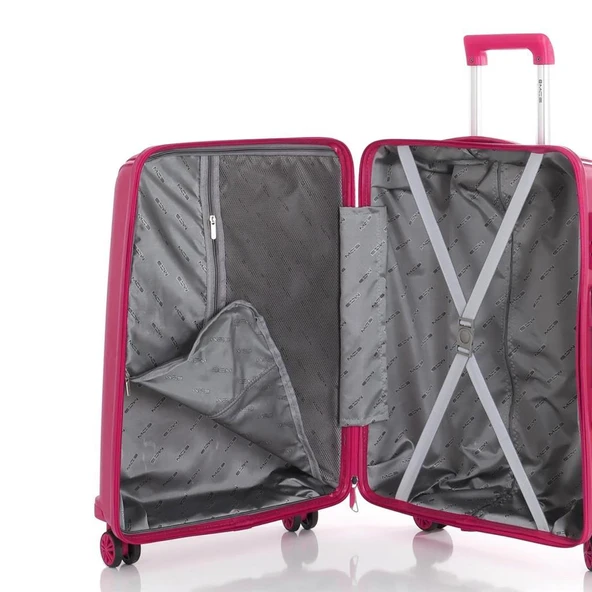 MÇS Bavul Büyük ve Kabin 2li Set Kırılmaz Silikon Valiz V305 Fuşya - 9