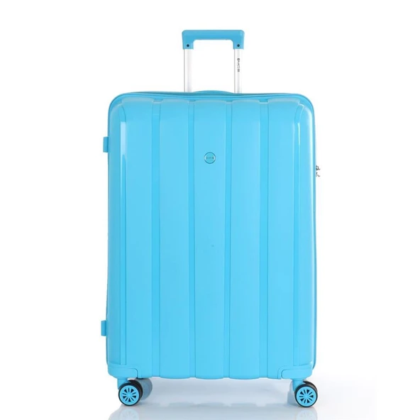 MÇS Bavul Büyük ve Kabin 2li Set Kırılmaz Silikon Valiz V305 AçıkMavi - Resim 2
