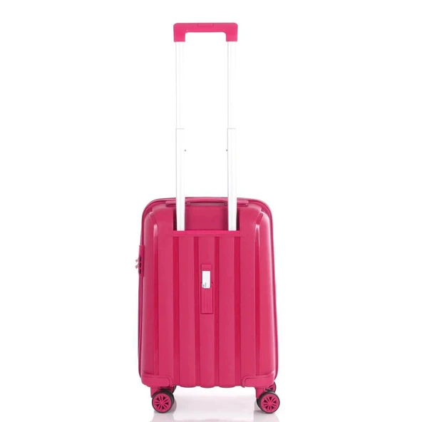MÇS Bavul Büyük ve Kabin 2li Set Kırılmaz Silikon Valiz V305 Fuşya - 7
