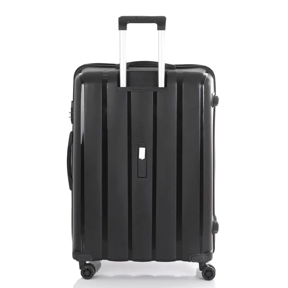 MÇS Bavul Büyük ve Kabin 2li Set Kırılmaz Silikon Valiz V305 Siyah - Resim 4