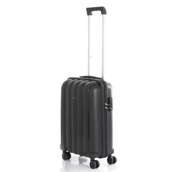 MÇS Bavul Büyük ve Kabin 2li Set Kırılmaz Silikon Valiz V305 Siyah - Resim 6