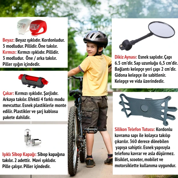 UpWay Bisiklet Far Çakar Ayna Telefon Tutucu Bisiklet Aksesuar Seti - 4