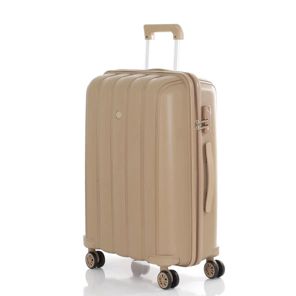 MÇS Bavul Büyük ve Kabin 2li Set Kırılmaz Silikon Valiz V305 Şampanya - 5