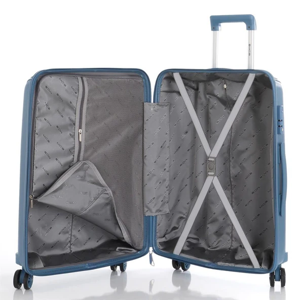 MÇS Bavul Büyük ve Kabin 2li Set Kırılmaz Silikon Valiz V305 SkyBlue - Resim 5