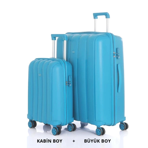 MÇS Bavul Büyük ve Kabin 2li Set Kırılmaz Silikon Valiz V305 AçıkMavi ürün görseli
