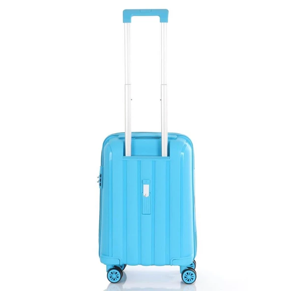 MÇS Bavul Büyük ve Kabin 2li Set Kırılmaz Silikon Valiz V305 AçıkMavi - Resim 7