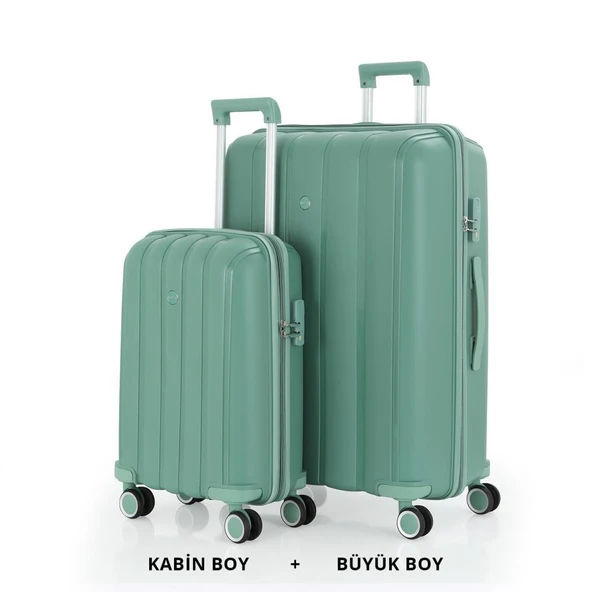 MÇS Bavul Büyük ve Kabin 2li Set Kırılmaz Silikon Valiz V305 SuYeşili