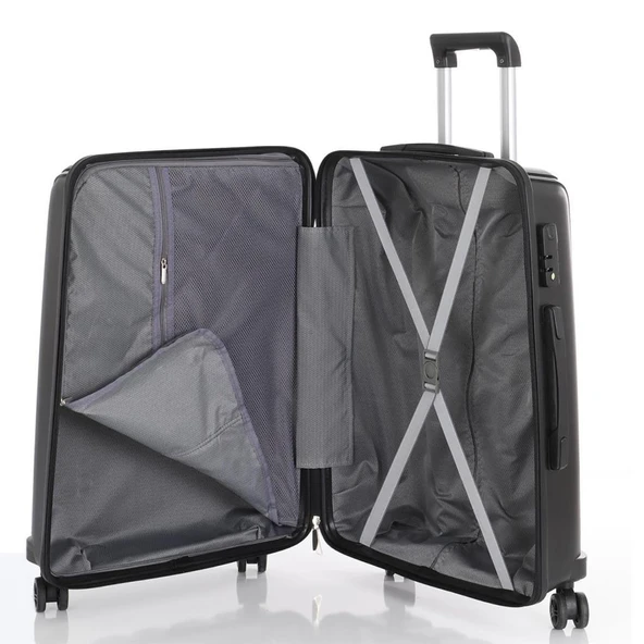 MÇS Bavul Büyük ve Kabin 2li Set Kırılmaz Silikon Valiz V305 Siyah - Resim 5