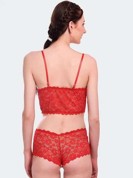 ASM1316 Kadın 2 Lİ Kırmızı Kapsız Dantel Bralet Şortlu Takım 6510 - Resim 7