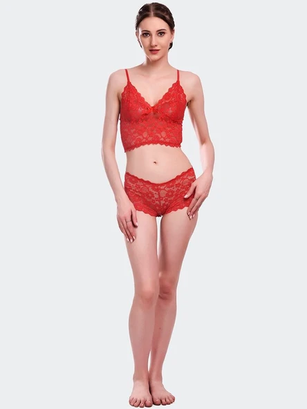 ASM1316 Kadın 2 Lİ Kırmızı Kapsız Dantel Bralet Şortlu Takım 6510 - Resim 3