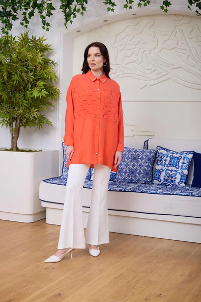 ŞERİT GEÇİŞLİ İPEK CUPRA GÖMLEK - 2